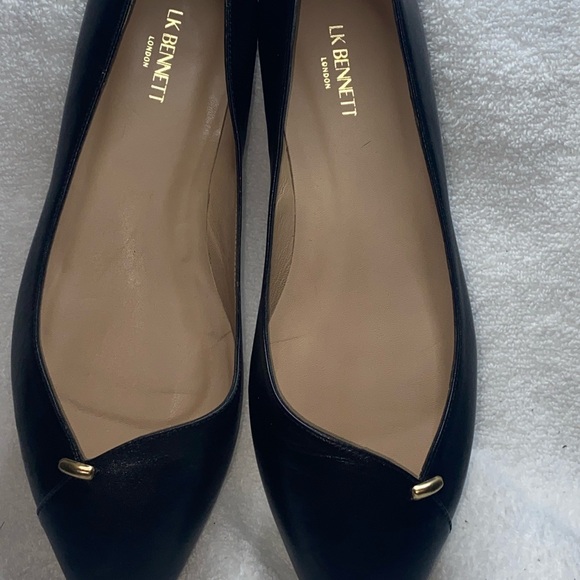 LK Bennett Shoes - LK Bennett Black Leather Pointed Ballet Flats with Gold Accent